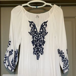 White dress with navy detail